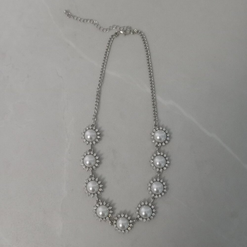 Faux Pearl and Diamond Necklace